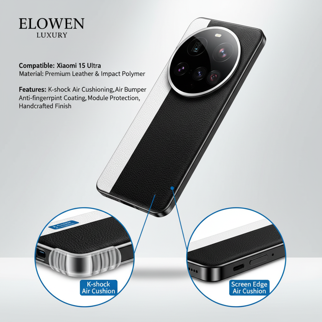 ELOWEN 15 Ultra Leather Case | Genuine Italian Leather | Anti-Drop Protection | Premium Luxury Tactile Experience Edition